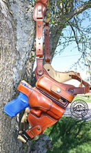 Load image into Gallery viewer, Leather Chest Rig With Mag Pouch Option *Revolver, Automatic. Double Action, Single Action*