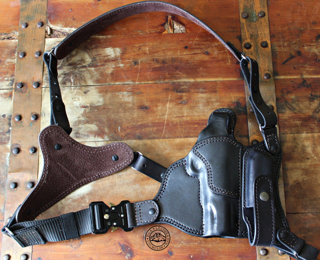 Leather Chest Rig With Mag Pouch Option *Revolver, Automatic. Double Action, Single Action*