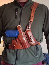 Load image into Gallery viewer, Leather Chest Rig With Mag Pouch Option *Revolver, Automatic. Double Action, Single Action*
